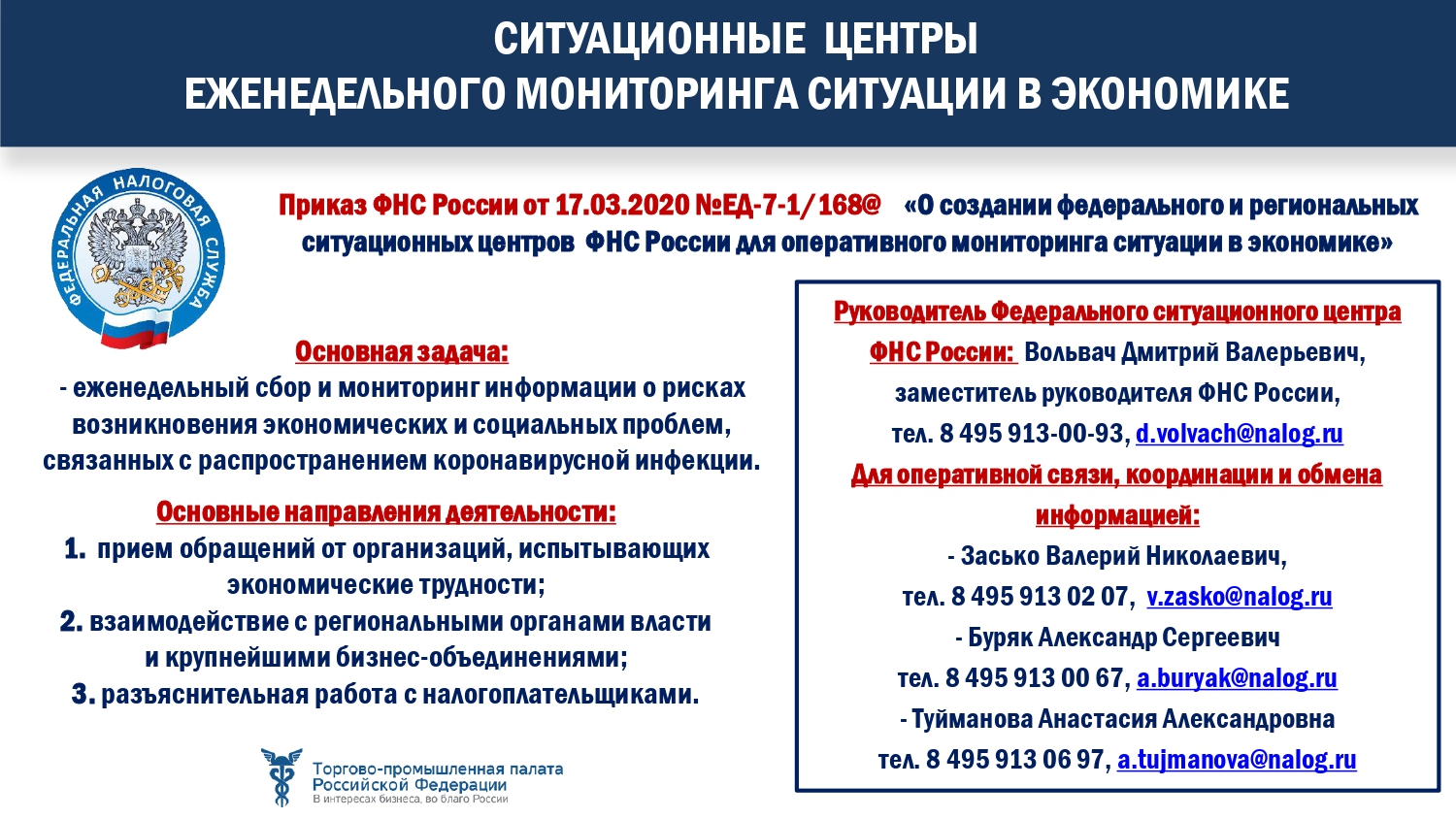 При ФНС России работают центры еженедельного мониторинга ситуации в  экономике